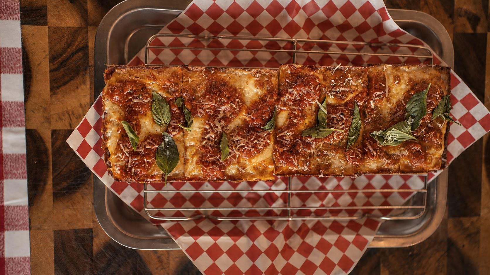 WOODSTOCK Detroit-style pan pizza